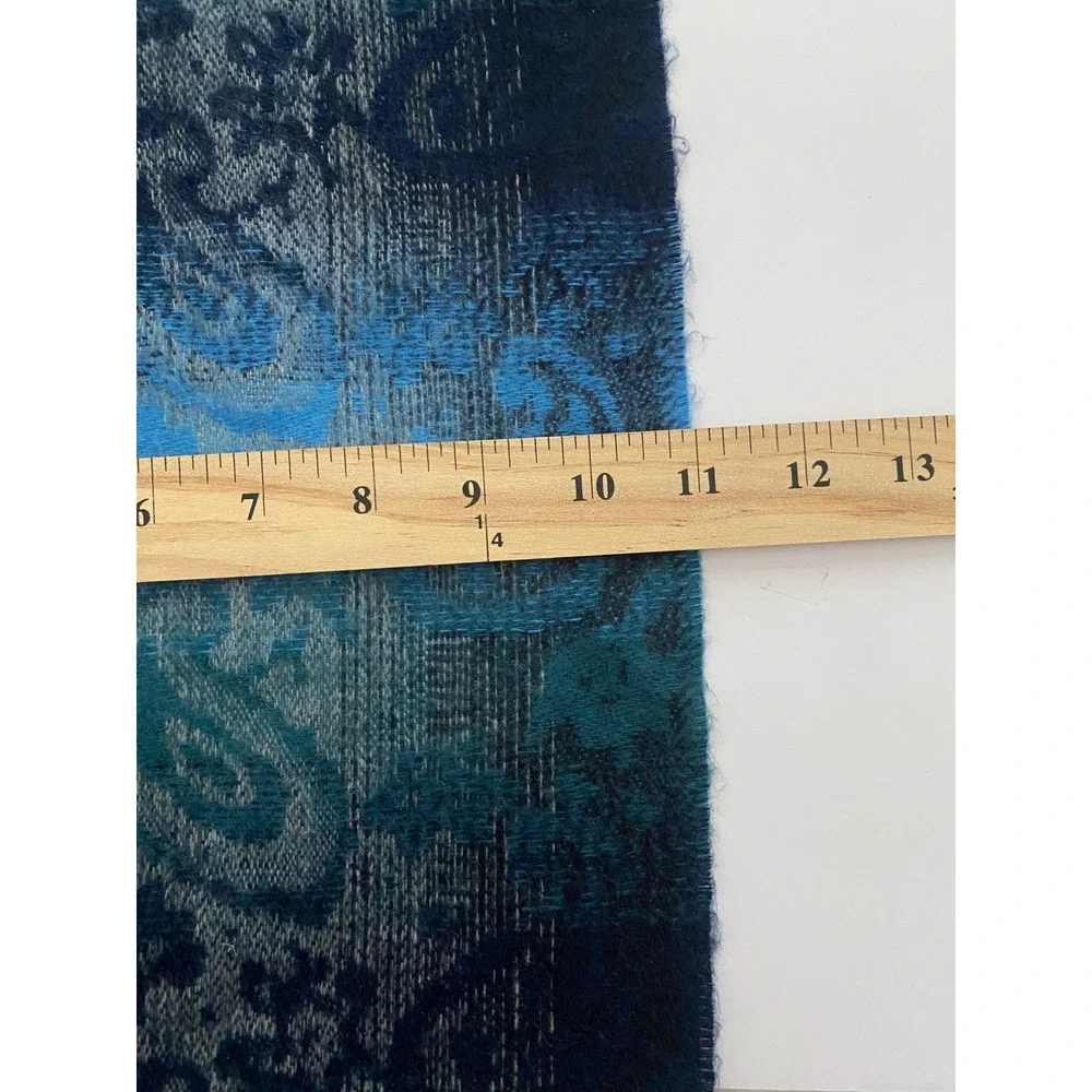 Cejon‎ Scarf Womens Blue Navy Teal Paisley Made in Italy Acrylic Fringed Wrap